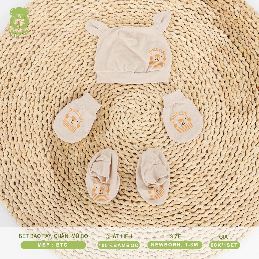 Set mũ bao tay bao chân cho trẻ sơ sinh MIPBI 100% sợi tre an toàn cho bé