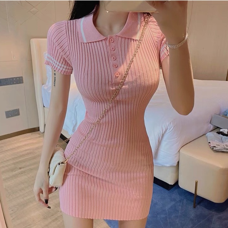 Váy body đầm dáng ôm dài sexy cổ đức trơn polo cổ v ulzzang Hàn quốc  S5T5-1