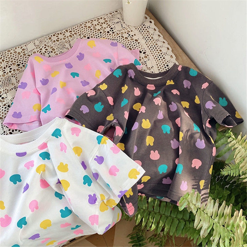 Áo Thun Cotton Tay Ngắn In Họa Tiết Hoạt Hình Phong Cách Hàn Quốc Thời Trang Mùa Hè 2022 Cho Bé Gái