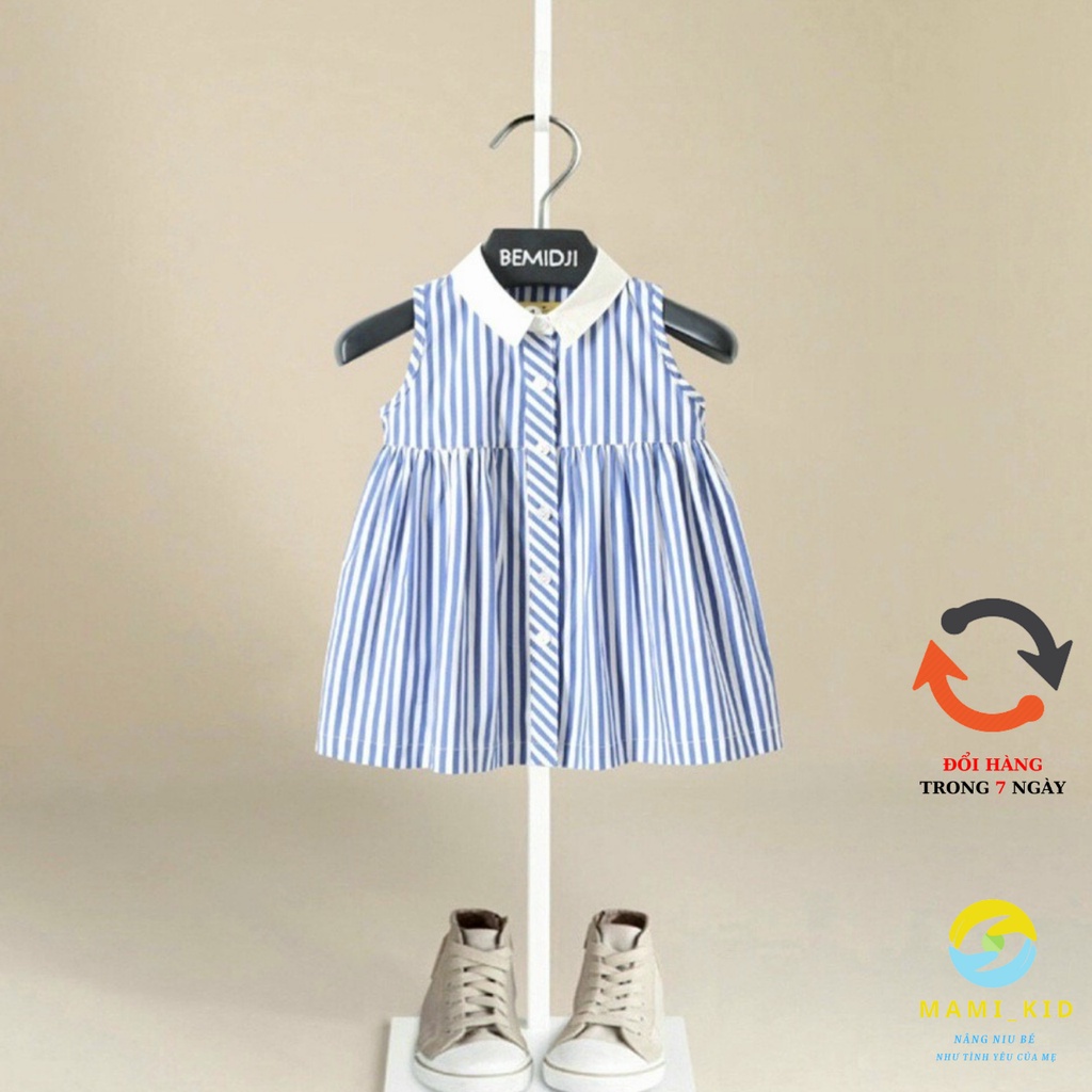 váy xinh cho bé gái size đại chất liệu đũi kẻ siêu mát, 20-45kg, mamikid