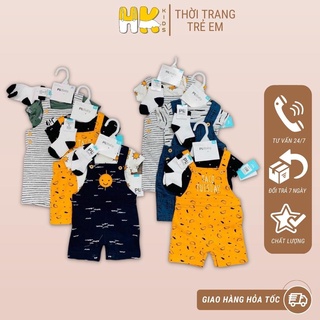 Sét yếm cho bé trai 3 chi tiết HK KIDS gồm yếm kèm bodysuit ngắn tay và tất size từ 3 tháng đến 2 tuổi