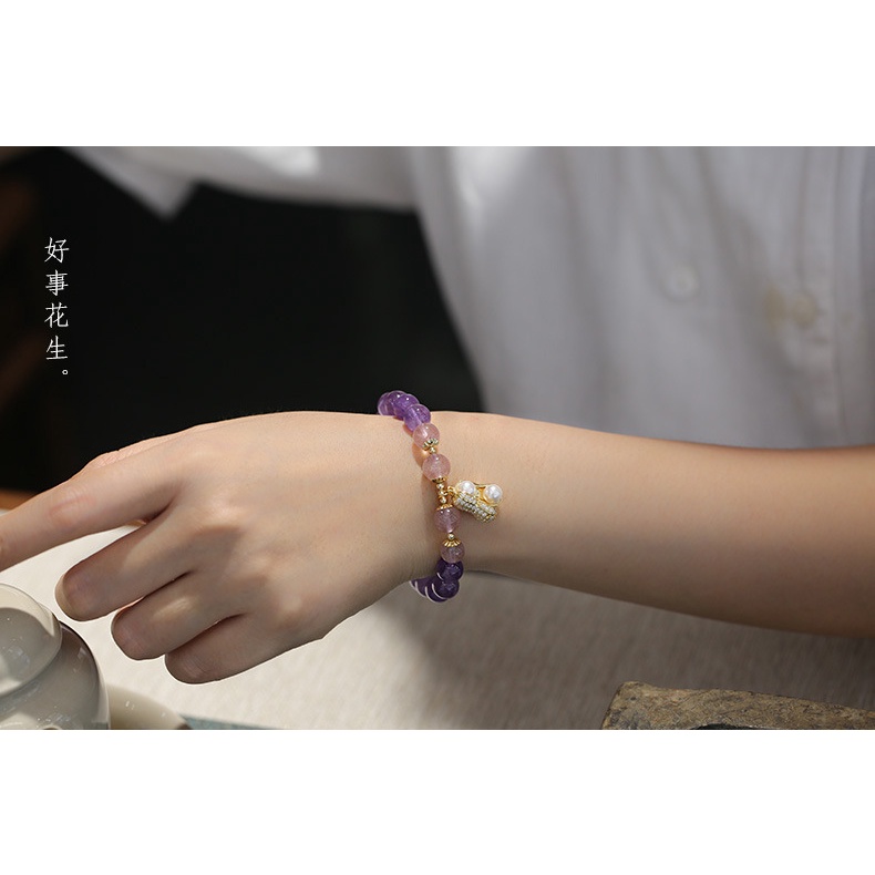 [Hàng Mới Về] Vòng Tay Đính Pha Lê Thạch Anh Tím Trái Tim Đại Dương Phong Cách Đơn Giản Cho Nữ