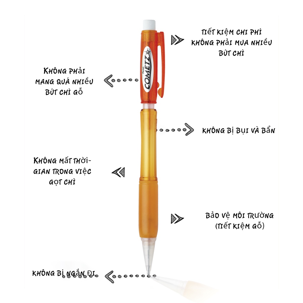 𝐁𝐮́𝐭 𝐂𝐡𝐢̀ 𝐁𝐚̂́𝐦 𝐓𝐨̂ 𝐓𝐫𝐚̆́𝐜 𝐍𝐠𝐡𝐢𝐞̣̂𝐦 Pentel Cometz AX119 Lõi To 0.9 mm - 2B Dùng Thi Trắc Nghiệm Chuẩn Nhật Bản