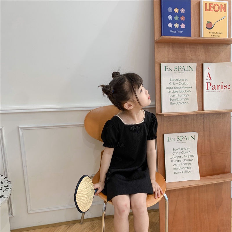 Đầm Sườn Xám Tay Phồng Cổ Vuông Đính Ngọc Trai Thời Trang Cho Nữ
