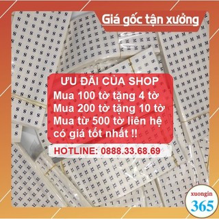 Tem size dán quần áo ( 126 Miếng ) - Decal Size XS, S, M, L, XL.. dán quần áo (Quà Tặng khi mua 100 tờ)