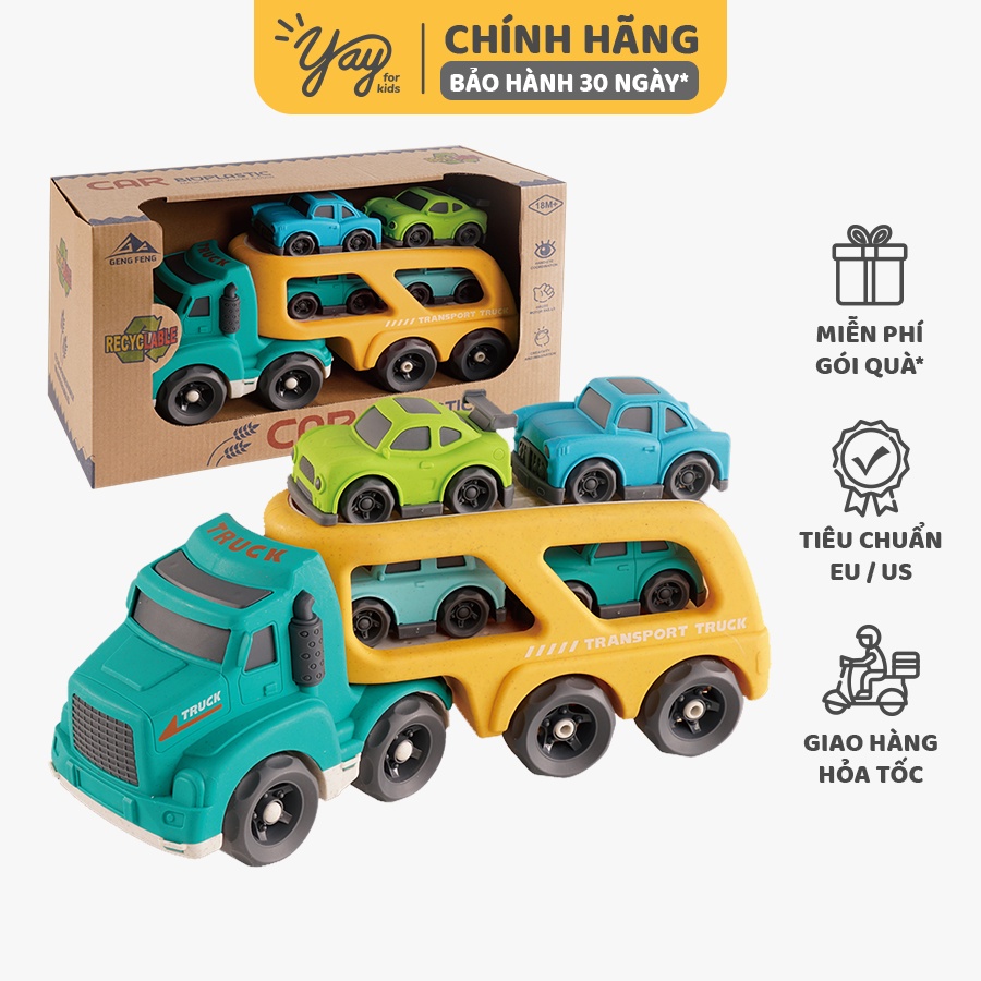 Mô Hình Xe Tải Kèm 04 Xe Con Nhựa Lúa Mì Cho Bé 18m+- GengFeng