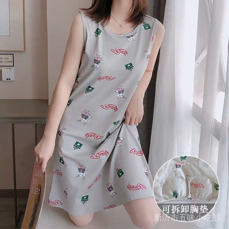 Đầm Ngủ Sát Nách Dáng Rộng In Hoạt Hình Kiểu Hàn Quốc Thời Trang Mùa Hè Cho Nữ