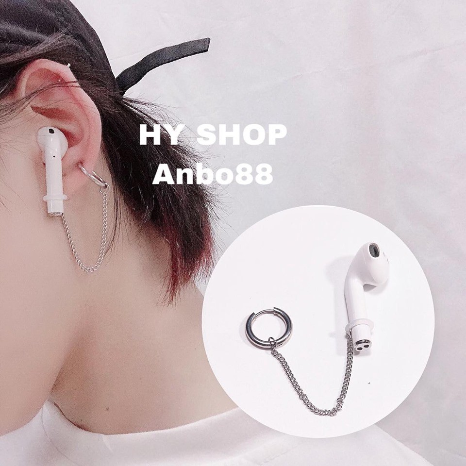 Khuyên tai và kẹp tai titan không cần xỏ lỗ vòng xích giữ Airpods không rơi không dị ứng không gỉ UNISEX