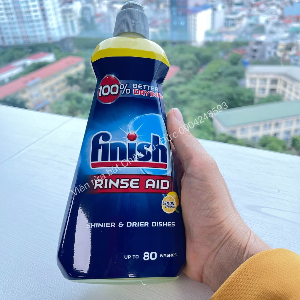 Dầu bóng Finish 1150ml chất trợ xả, Nước làm bóng finish 750ml dùng cho Máy rửa bát đĩa chén ly