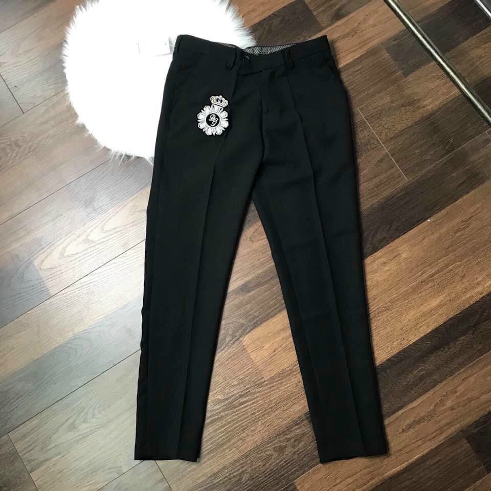 Quần âu nam ống côn hàn quốc, Quần tây nam thêu logo đính đá họa tiết vải tuyết hàn