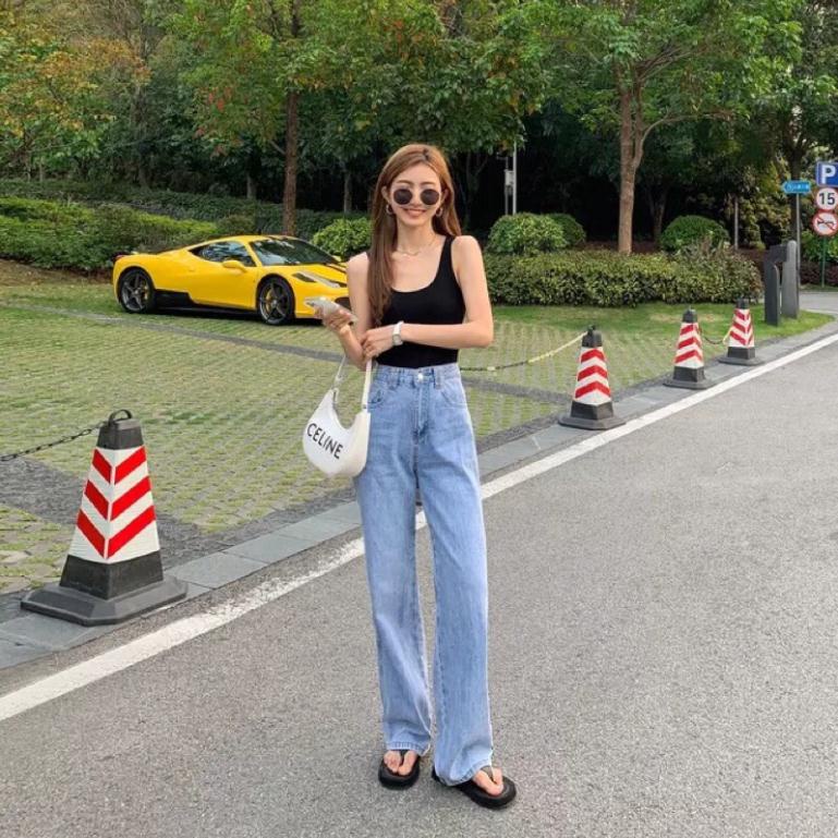 Quần jean bò ống rộng suông xuông nữ hàng Quảng Châu phong cách Hàn Quốc sành điệu style năm 2021