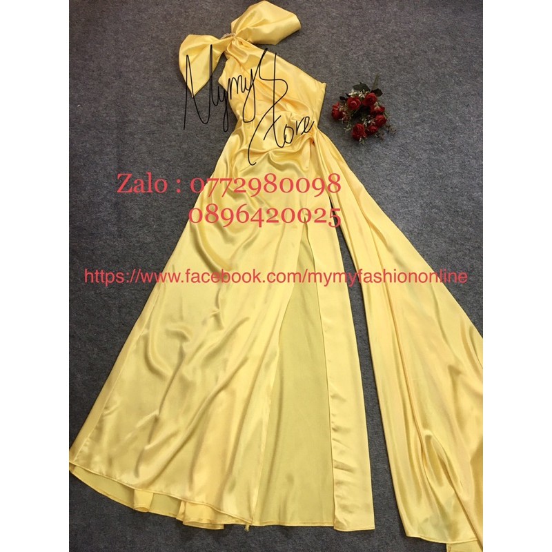 KÈM ẢNH/VIDEO THẬT - ĐẦM MAXI BODY PHI THUN XẺ ĐÙI KÈM NƠ VÀ PHỤ KIỆN ĐÁ VAI SANG TRỌNG - MS41Y | BigBuy360 - bigbuy360.vn