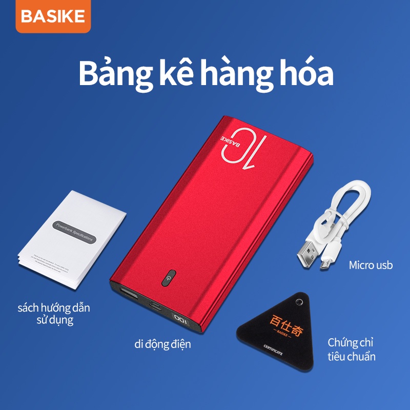 Sạc Dự Phòng 10000mAh Sạc nhanh 18W BASIKE PT06D hiển thị kỹ thuật số kèm theo cáp sạc Với 1 năm bảo hành