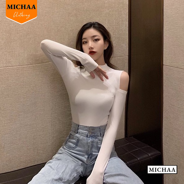 Áo Thun Nữ Tay Dài CỔ LỌ HỞ VAI Ôm Body, Áo Thun Kiểu Sexy Chất Thun Gân - MICHAA ADD09