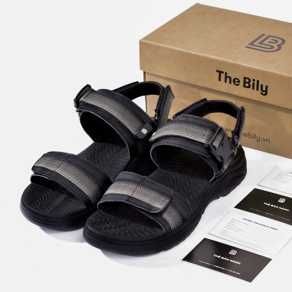 Giày Sandal Nam The Bily 03 Quai Ngang - Xám Thổ Cẩm