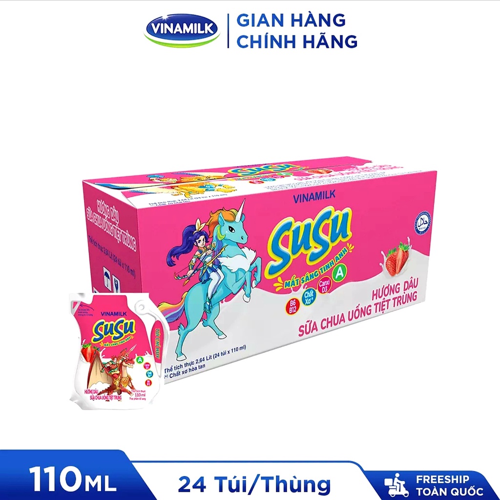 [HSD T9-2022] Thùng 24 Túi Sữa Chua Uống Vinamilk Susu Hương Dâu 110ml