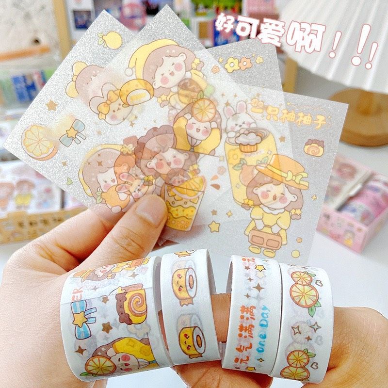 Hộp sticker kèm washi lớn nhiều màu sắc dễ thương
