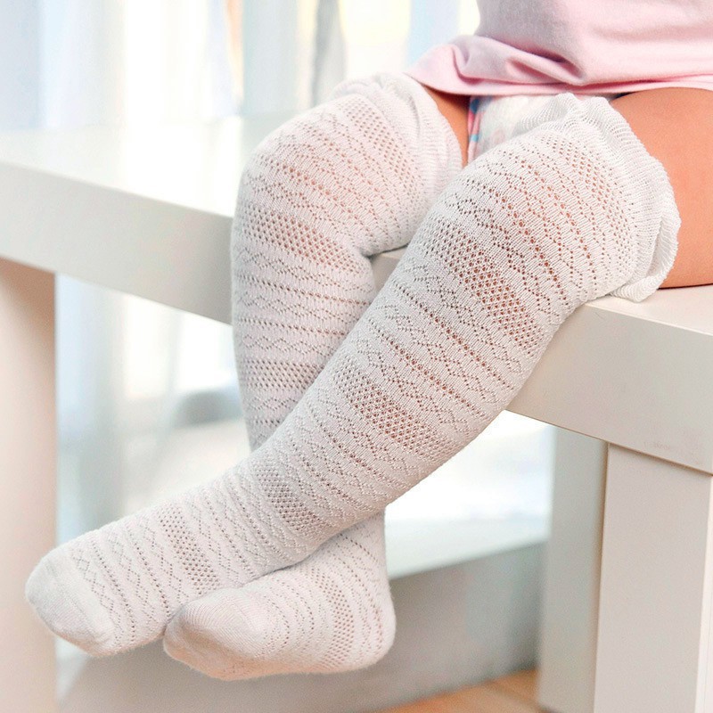 Tất cotton ngang gối đáng yêu cho bé gái
