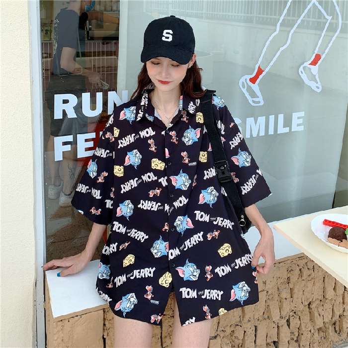 NRVP Áo Sơ Mi Nữ Tay Ngắn Dáng Rộng Phong Cách Hàn Quốc Thời Trang Mùa Thu 2021