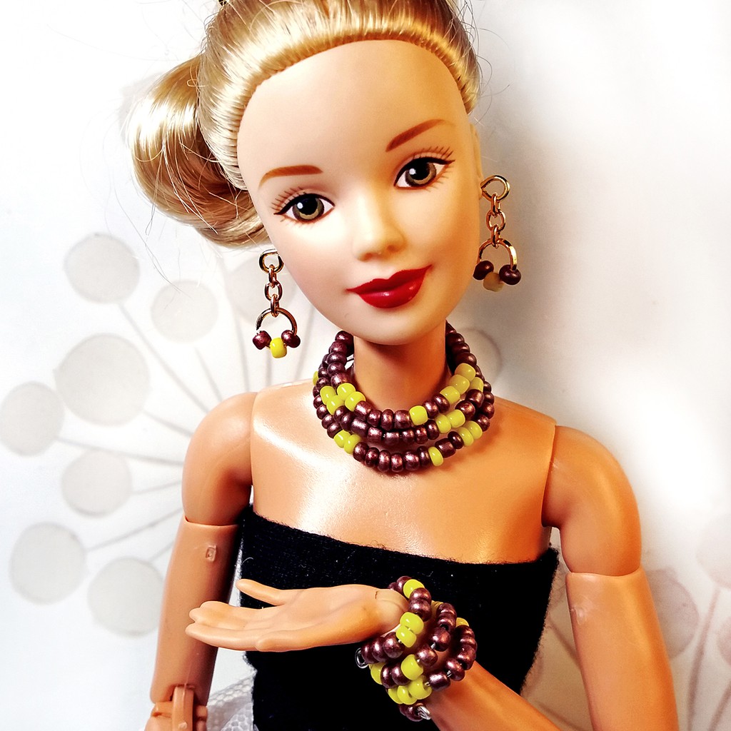 Vòng cổ, Hoa Tai Búp bê Handmade nhiều màu Phối hợp Ấn tượng - Bộ Trang Sức Búp Bê Barbie Giá rẻ