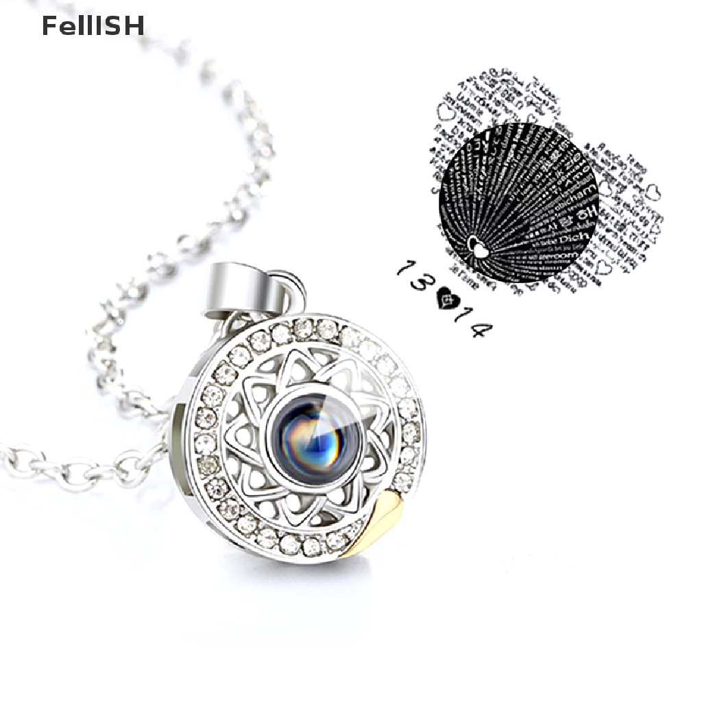 [Fel] 2PCS Couple Necklaces 100 Languages Sun And Moon Magnetic Pendant Love Memory COD