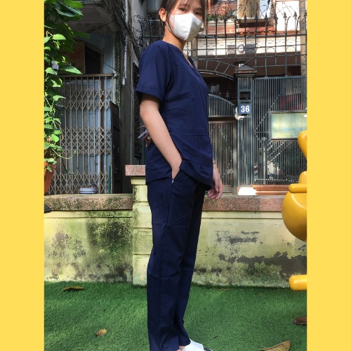 Bộ scrubs bác sĩ, quần áo y tế xanh navy nam, nữ các size S M L XL