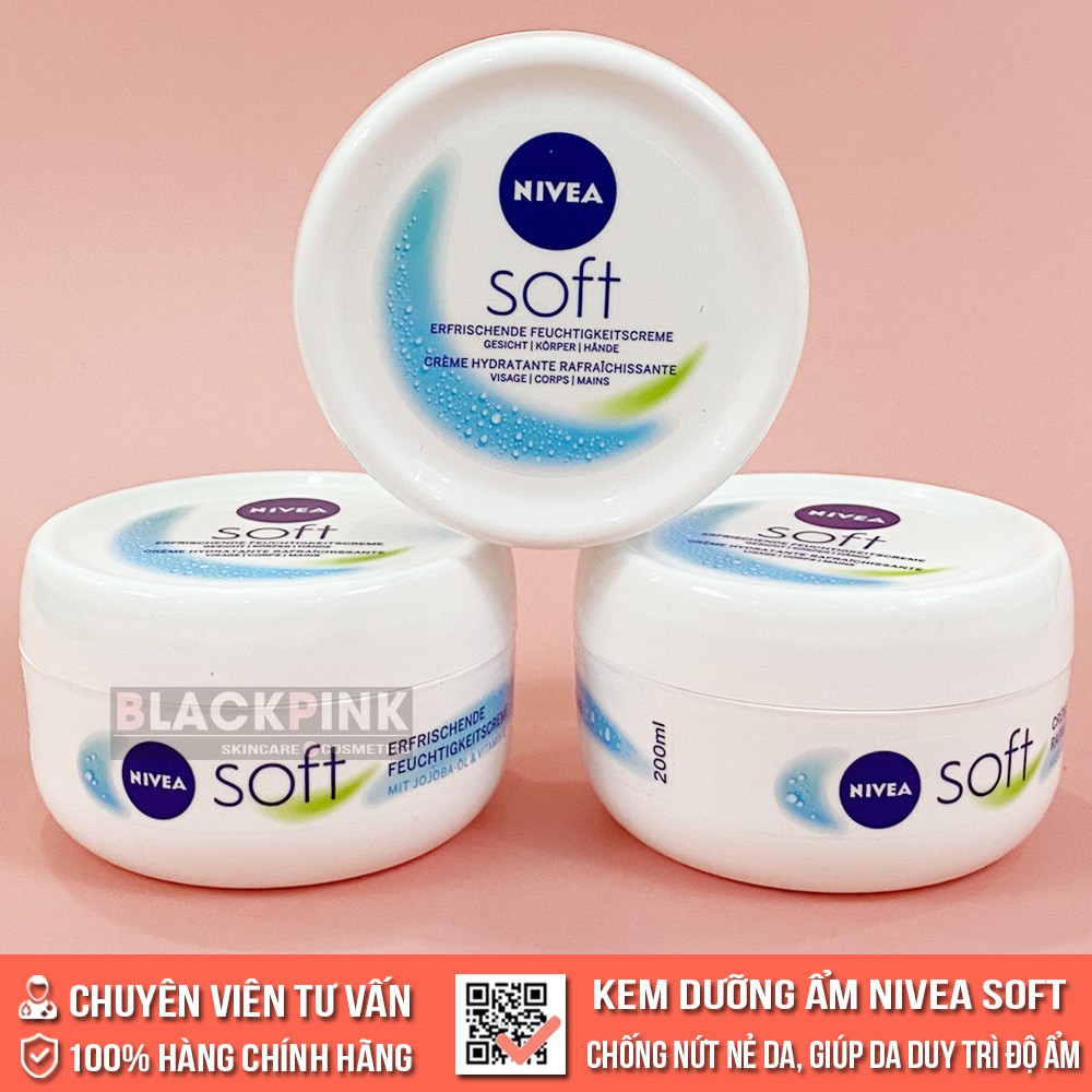 Kem dưỡng ẩm Nivea Soft 200ml, chống nứt nẻ da, giúp da duy trì độ ẩm, không bong tróc, dùng cho da mặt và toàn thân