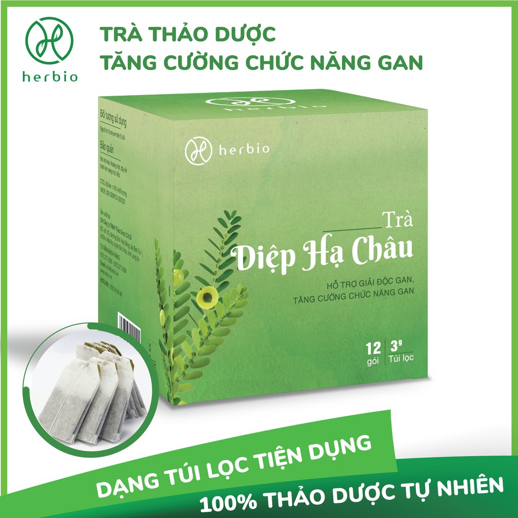 Trà Diệp Hạ Châu Herbio , mát gan giải độc, tăng cường chức năng gan, hộp 12 gói