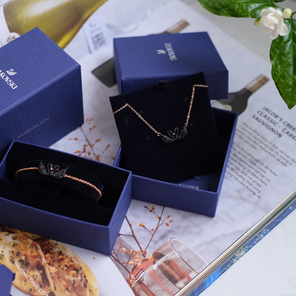 Dây chuyền Lắc tay Swarovski Thiên nga đôi đen