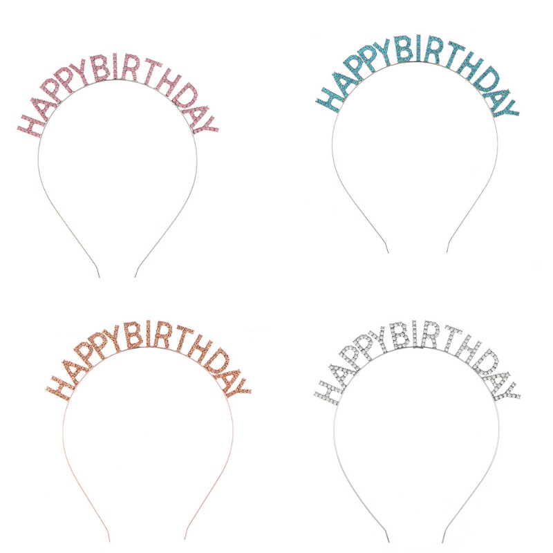 Flgo Băng Đô Hợp Kim Đính Đá Lấp Lánh In Chữ Happy Birthday Sáng Tạo Cho Nữ