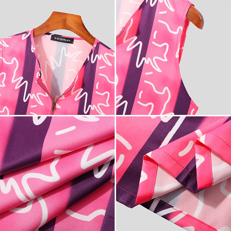 Set áo sát nách và quần dài INCERUN in họa tiết dành cho nam