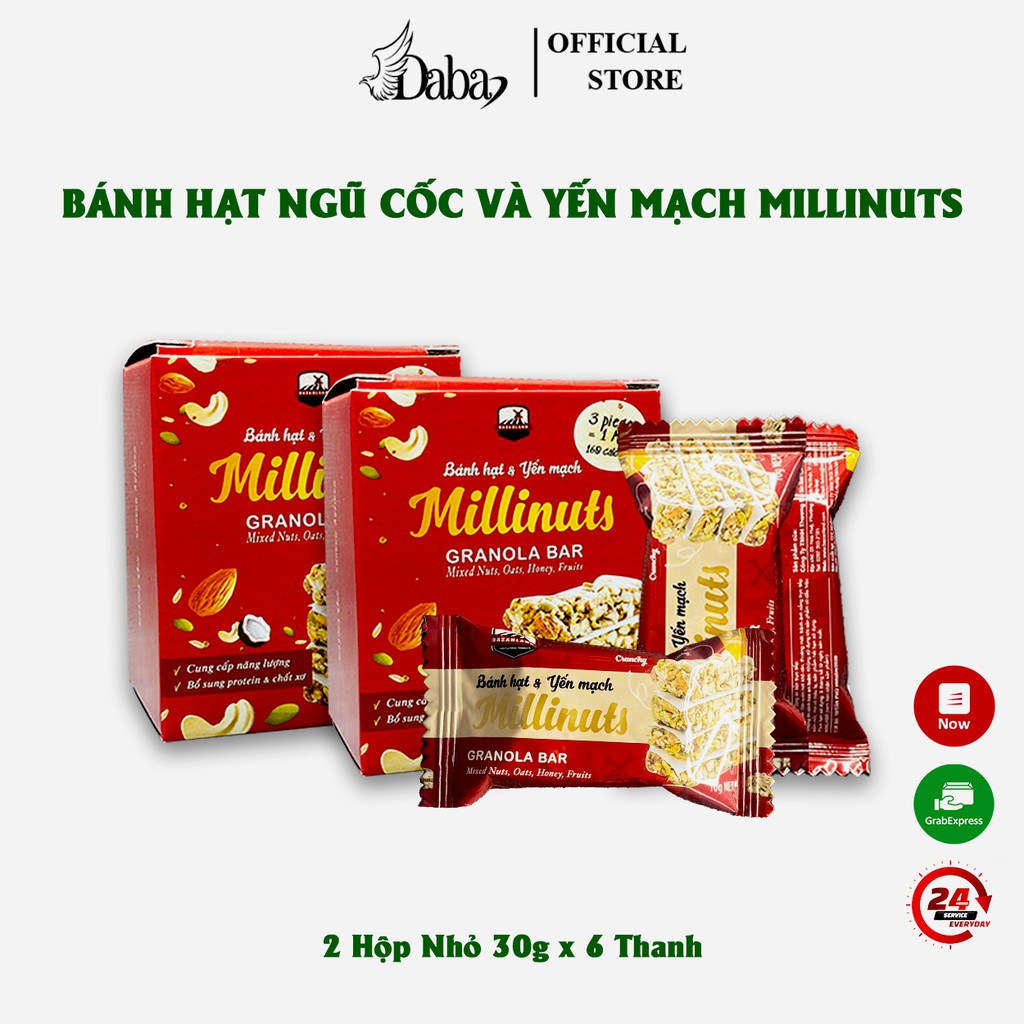 Thanh Ngũ Cốc Bánh Ăn kiêng Hạt và Yến mạch Millinnuts Granola Bar ( Hộp 360g - 36 thanh x 10g ) giảm cân, yoga healthy