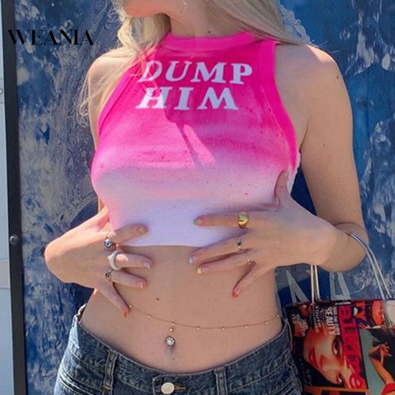 Áo Tank Top In Chữ Màu Gradient Phong Cách Đường Phố Cá Tính Cho Nữ