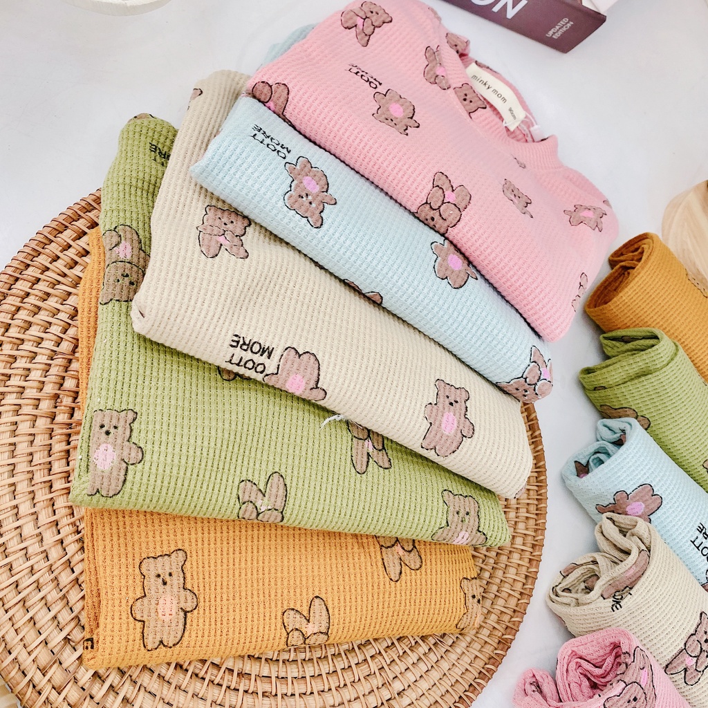 Bộ dài tay thu đông cho bé trai bé gái 8-18kg, vải tổ ong cao cấp, họa tiết Chú Gấu ngộ nghĩnh - BO101