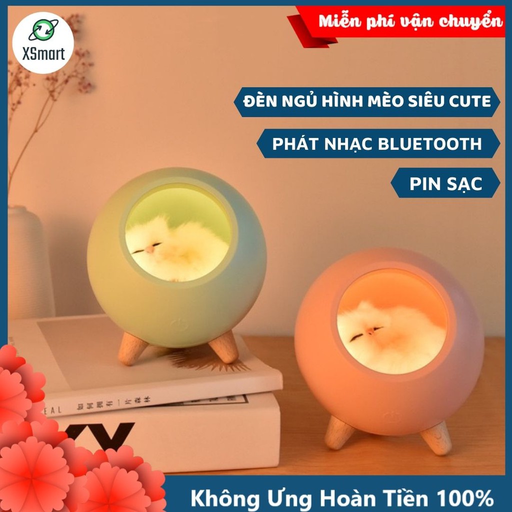 Đèn Bàn Trang Trí Tích Hợp Loa Bluetooth Không Dây Kiêm Đèn Ngủ Mèo Con Cute Màu Hồng Chỉnh Được Độ Sáng