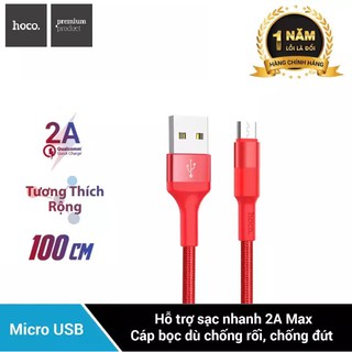 Cáp Sạc Hoco X26⚡SẠC NHANH⚡Dây Sạc Cho Android Micro USB Dây Dù Chông Đứt Dài 1M - BH Chính Hãng 12T