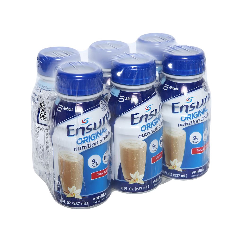 Lốc 6 chai sữa nước pha sẵn Ensure Original vị vani, chai 237ml