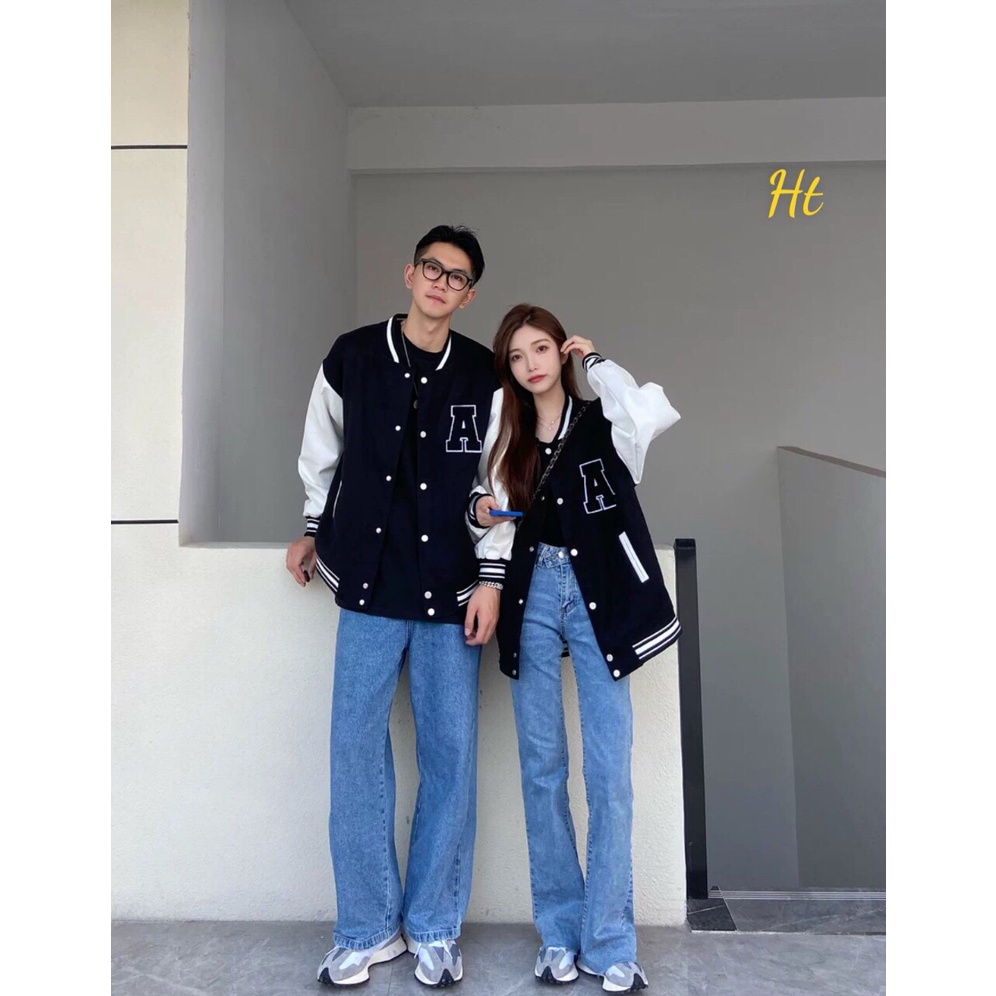 Áo Khoác Bomber Unisex  Phối Tay Sọc Thêu Chữ A Chất Siêu Đẹp