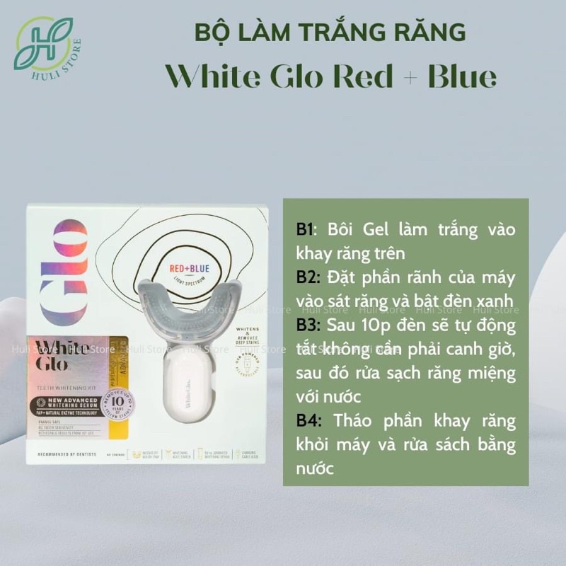 MÁY BỘ TẨY TRẮNG RĂNG BẰNG ÁNH SÁNG ĐỎ VÀ XANH White Glo Accelerator Red & Blue Light Teeth Whitening 10 gel