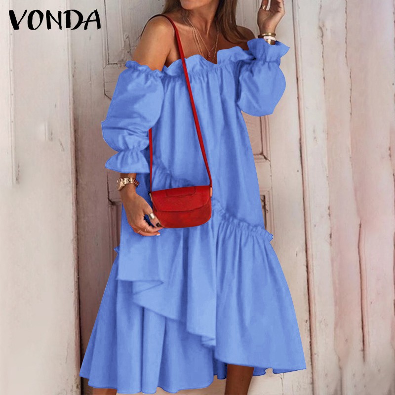 VONDA Women Long Sleeve Off Shoulder Sexy Party Ruffled Long Dress | BigBuy360 - bigbuy360.vn