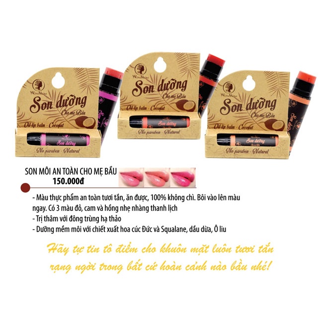 Son dưỡng môi WONOM cho mẹ bầu - Có 3 màu Hồng Cam Đỏ - Không chì - Màu thực phẩm, ăn đươc - Chính hãng