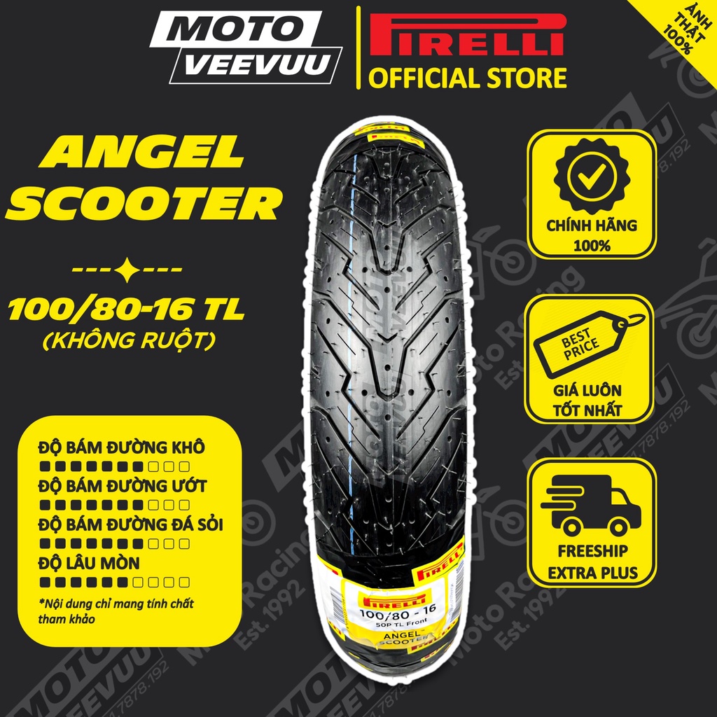 Vỏ lốp xe máy PIRELLI 100/80-16 TL Angel Scooter (Lốp không ruột)
