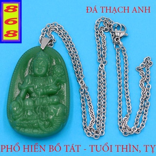 [Tuổi Thìn, Tỵ] Dây Chuyền Mặt Phật Phổ Hiền Bồ Tát đá Xanh Lá Size 3.6cm, 4.3cm & 5cm - Kèm móc Inox