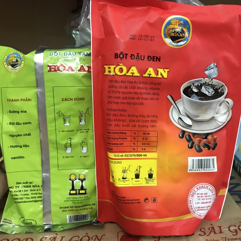 Bột đậu đen Hoà An bột đậu xanh hoà an uống liền túi 500g