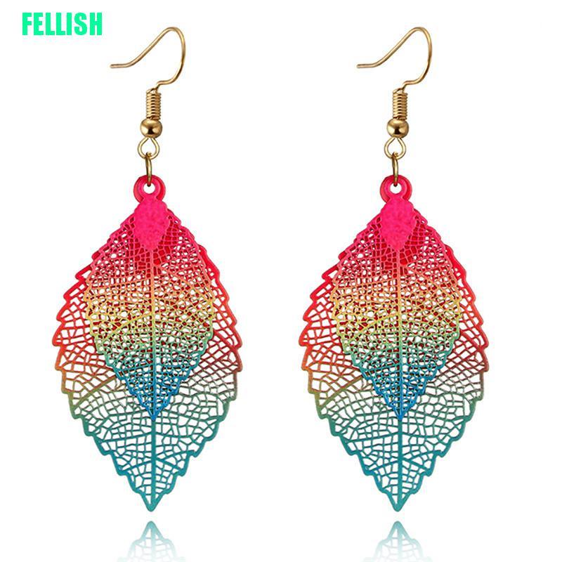 Bông Tai Dài Hình Chiếc Lá Nhiều Màu Phong Cách Boho