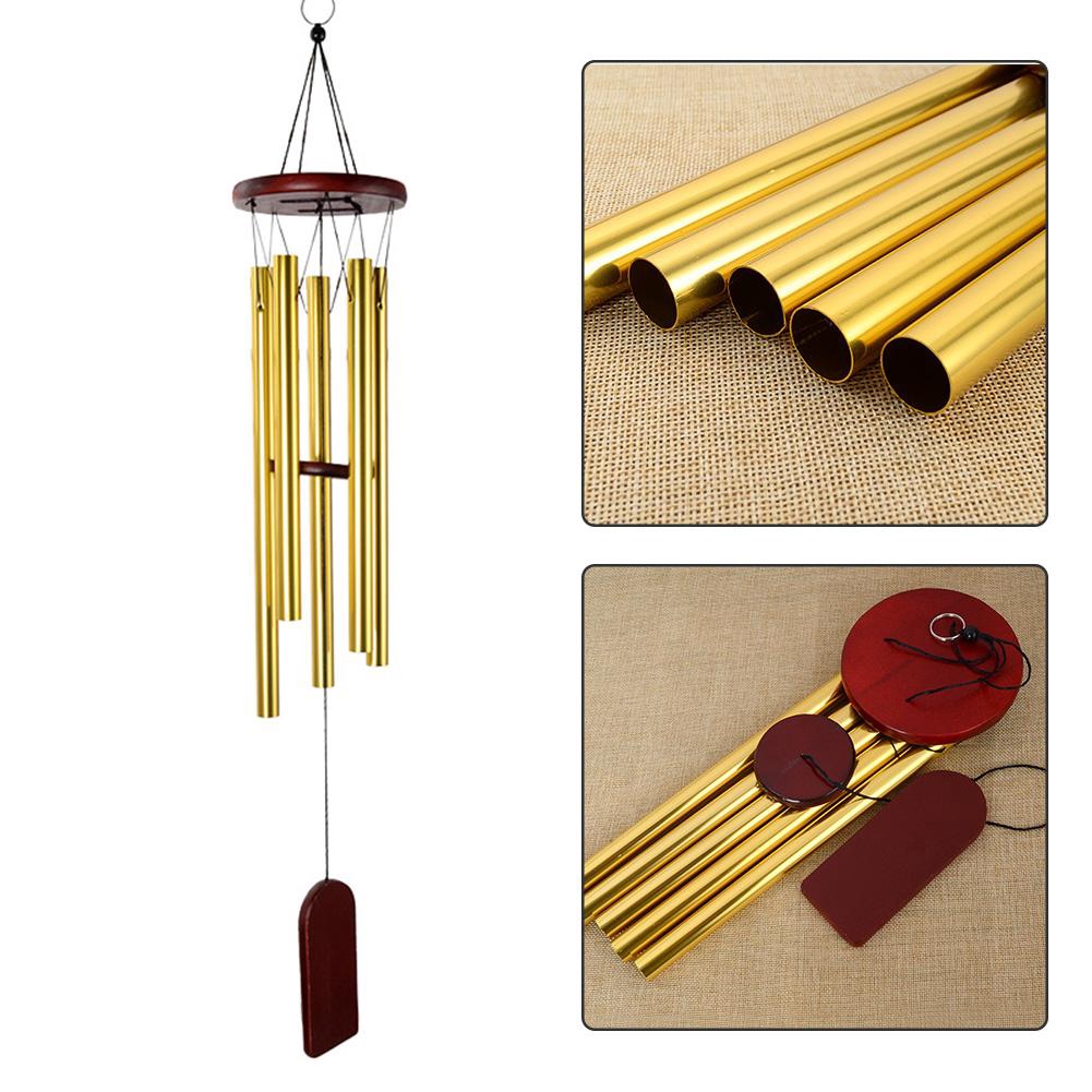 Chuông Gió Gỗ 5 Ống Kim Loại Trang Trí Nhà Cửa