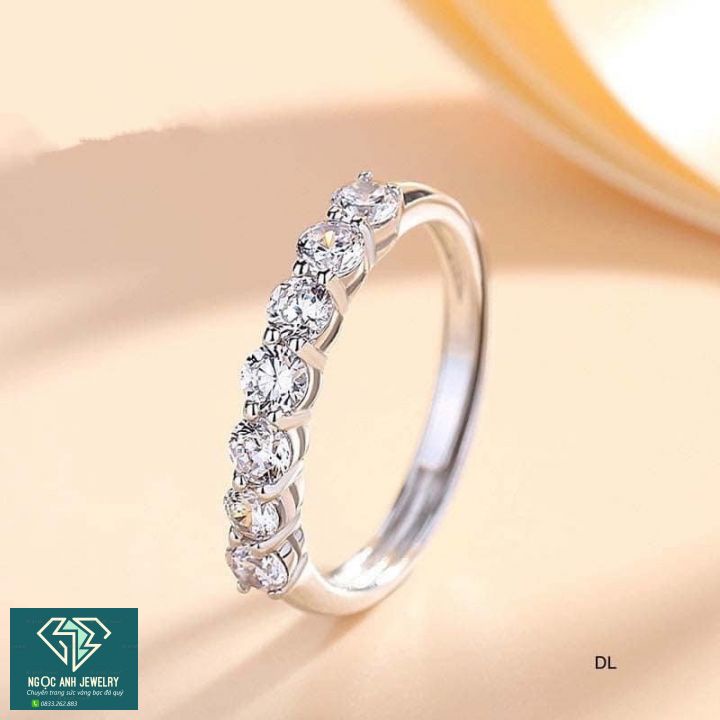 Nhẫn bạc nữ,thiết kế hàng đá cách điệu tinh tế,xinh xắn-Bạc Ngọc Anh