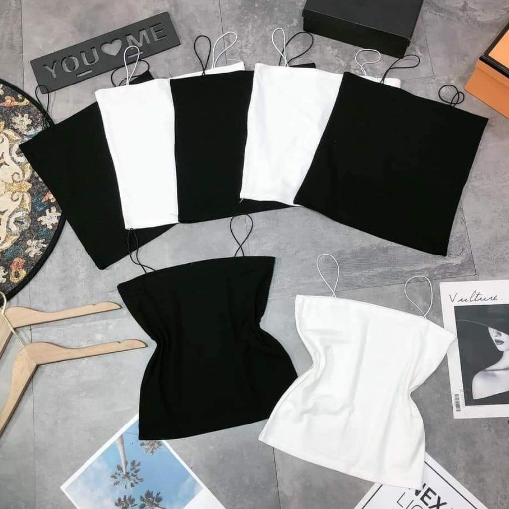 Áo Croptop hai dây sợi bún dáng Croptop Chất Thun Dày Dặn Co Giãn, Thun gân đen trắng , ôm khi mặc trong siêu mát | BigBuy360 - bigbuy360.vn