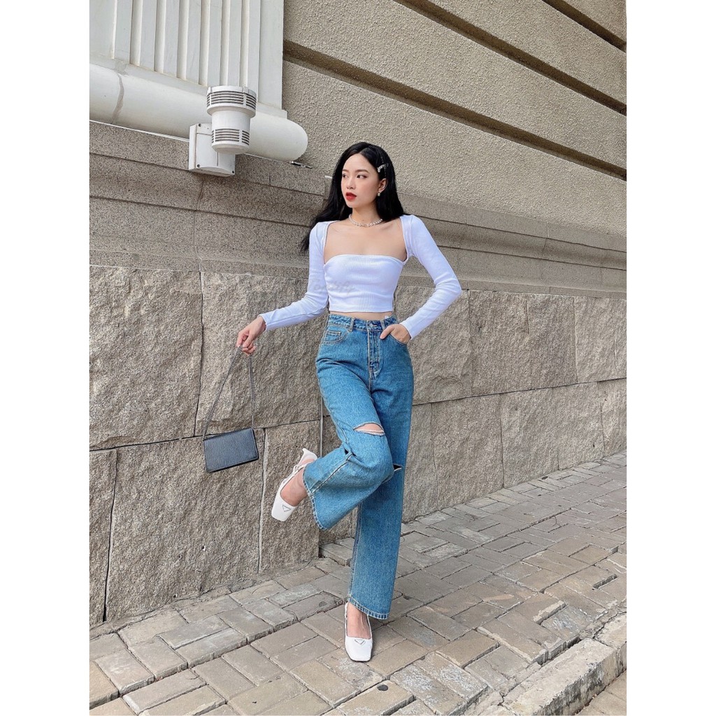 Áo croptop nữ dài tay body TOPTIFY khoét nách Heatting Ups Top A154 | BigBuy360 - bigbuy360.vn