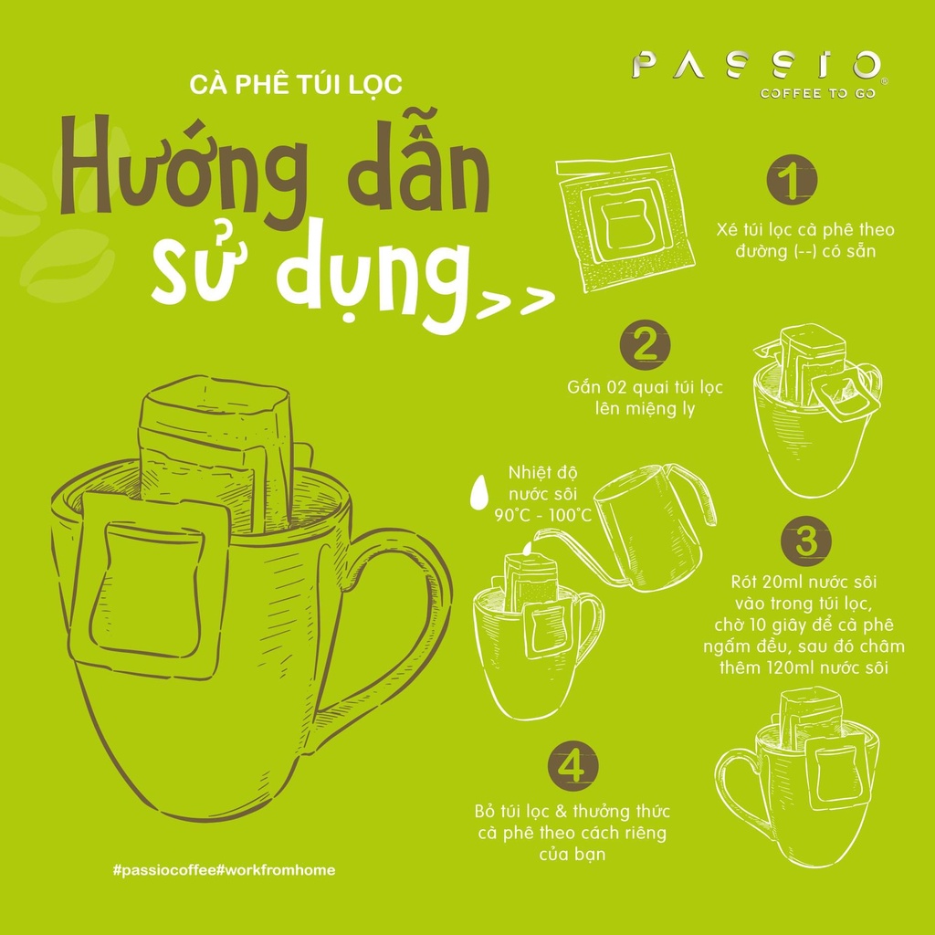 Cà phê túi lọc nguyên chất rang mộc - Passio Coffee